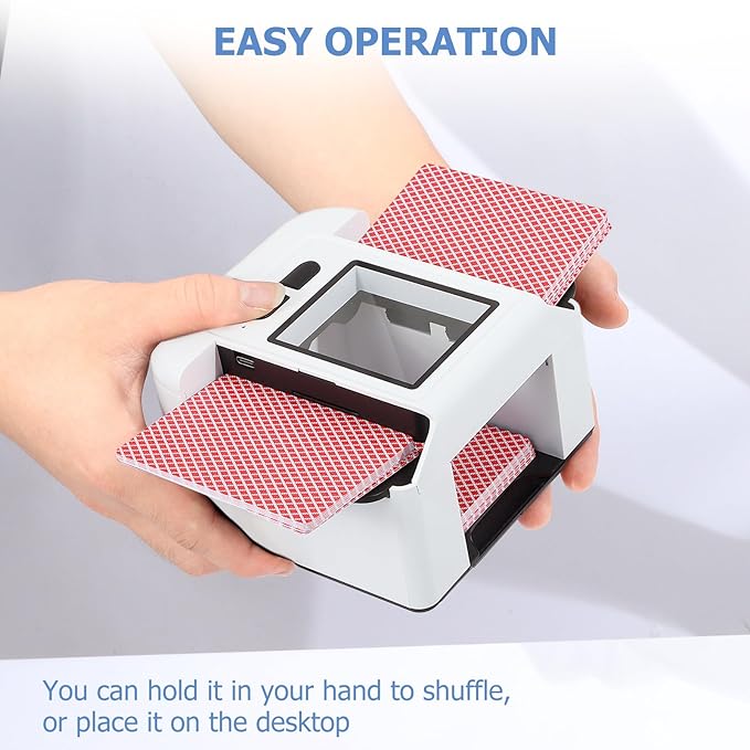 Automatic Card shuffler 1-2 Deck, 2000 mAH USB-C Rechargeable Electronic Card shuffler, Quiet Card shuffler for UNO Poker Blackjack Canasta Skip-Bo Phase 10, One-Press AUTO and Manual