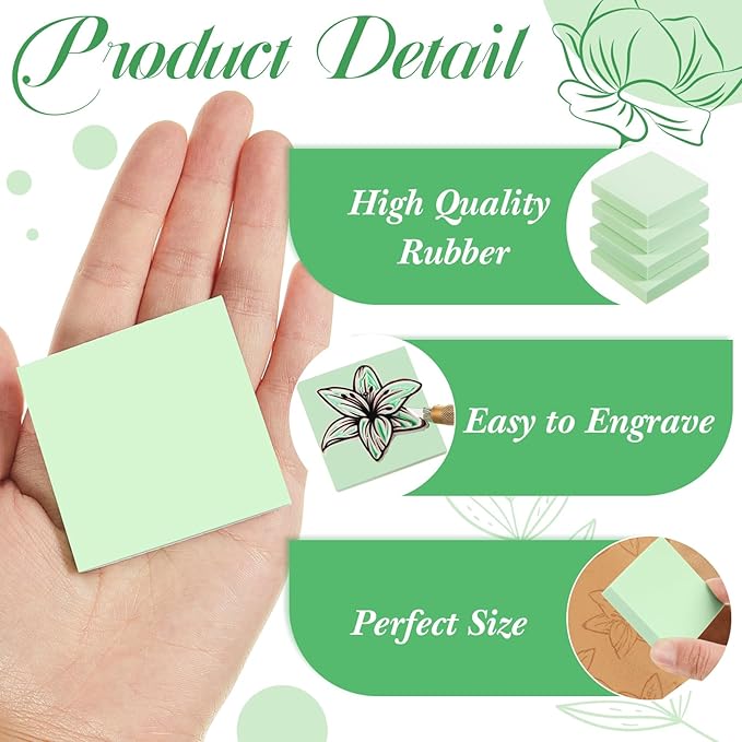 Frienda 24 Pcs 2" x 2" Rubber Carving Blocks Linoleum Blocks for Printmaking, Stamp Making, DIY Crafting, Scrapbook, Painting, Soft and Easy to Carve (Mint Green)