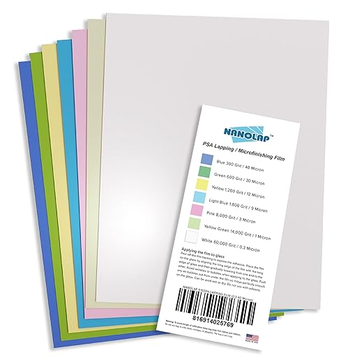 PSA Lapping Film, 7 Piece Pressure Sensitive Adhesive Polishing Paper, 8-1/2” x 11” Microfinishing Fine Sanding Paper, Sanding Film for Scary Sharp Sharpening System, Aluminum Oxide AO
