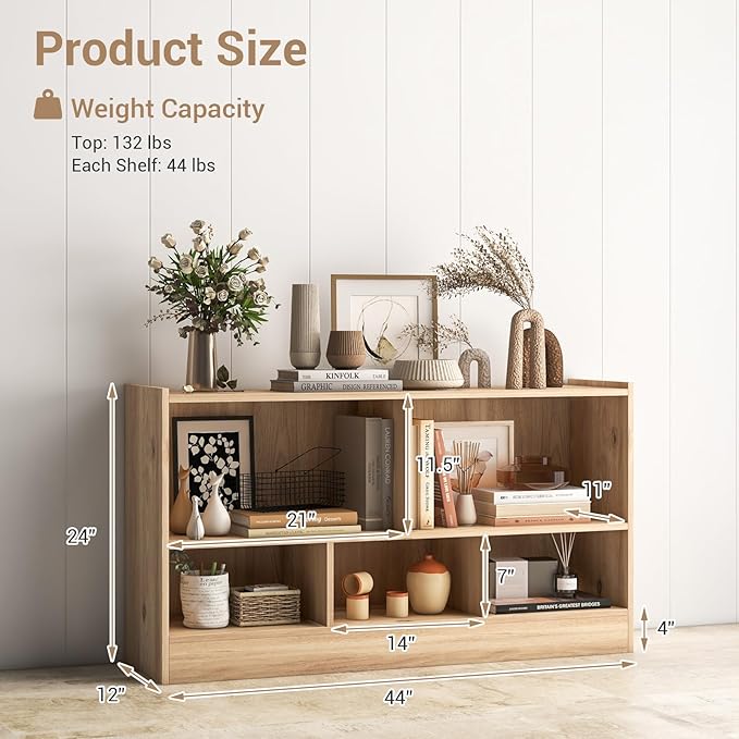 LOKO 2 Tier 5 Cube Bookcase, Open Shelf Storage Cabinet, Wooden Display Cabinet Shelf, Multipurpose Bookshelf for Living Room, Bedroom, Hallway, Home Office, Classroom (Natural)