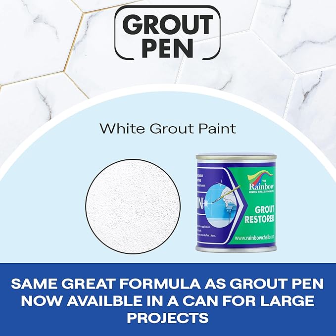 Grout Pen White Grout Paint: Waterproof Tile Paint Grout Refresh Restorer for Floor, Kitchen & Bathroom Shower Tiles - White - Can Size for Larger Projects - 125ml (4.2oz)