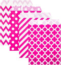 KEYYOOMY 100 Pcs Hot Pink Candy Buffet Bags Small Cookie Bags Polka Dot Paper Treat Bag for Wedding Birthday Party (5 inch x 7 inch)