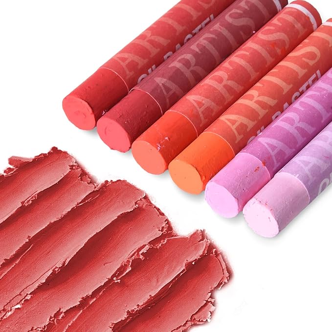 qianshan Soft Oil Pastels Set of 12 Colors,Non Toxic,Soft Texture Vibrant and Creamy Oil Crayons Pastels Art Supplies For Professional Artists Beginners Drawing.Blue&Red