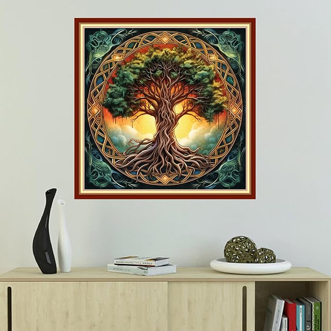 Foxhool Beginners Cross Stitch Kits Stamped Full Range of Embroidery Kits for Adults DIY Cross Stitches kit Embroidery Patterns for Needlepoint kit-Magic Tree 18x18 inch