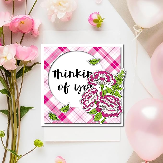 ORIGACH Dianthus Layering Stencil Stamp and Die Set for Card Making, Flower Stencil Template Silicone Clear Stamps and Metal Die Sets for DIY Scrapbooking Photo Album Crafting