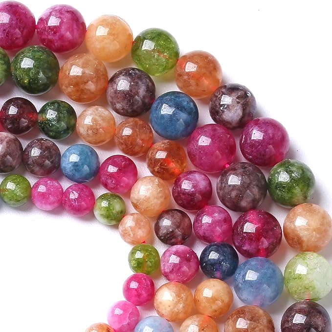 10MM Colorful Tourmaline Stone Beads Natural Gemstone Round Loose Beads for Jewelry Making Bracelet Necklace 72pcs 2 Strands 32"