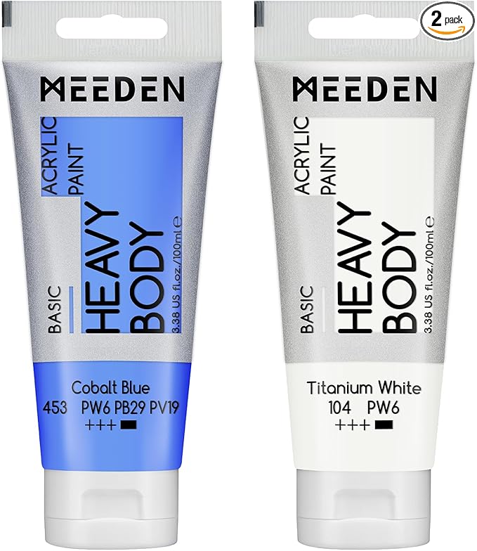 MEEDEN Acrylic Paint Cobalt Blue: 100ml/3.38oz Heavy Body Acrylic Paint Tube Bundled with Additional Titanium White Color for Art Craft Painting