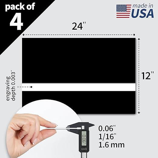 Trotec TroLase | 12"x24"x1/16", 4 Pcs | Black/White | 2 Ply | Modified Acrylic | Laser Engraving Double Color Plastic Sheet | Engraving Blanks for Laser, Saw, Guillotine | Made in USA