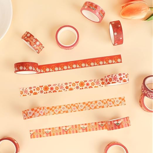 12 Rolls Washi Tape Set, Retro Boho Flower Butterfly Masking Tapes, Doodle Hand-Drawn Decorative Adhesive Tapes for Painters, Planners, Scrapbook, school Supplies, DIY Art Crafts, Gift Wrapping 16.4Ft