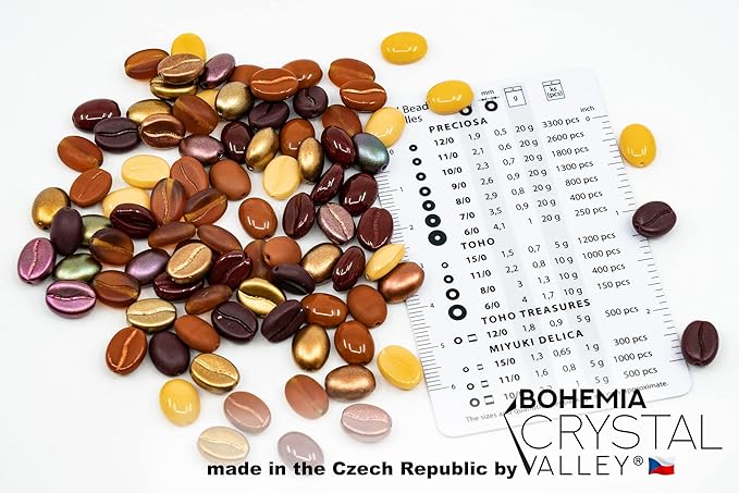 80+ Glass Coffee Bean Beads (1.8oz=50g) Czech Republic, 0.43 inch (11mm) Mix for Jewelry Making Decorations