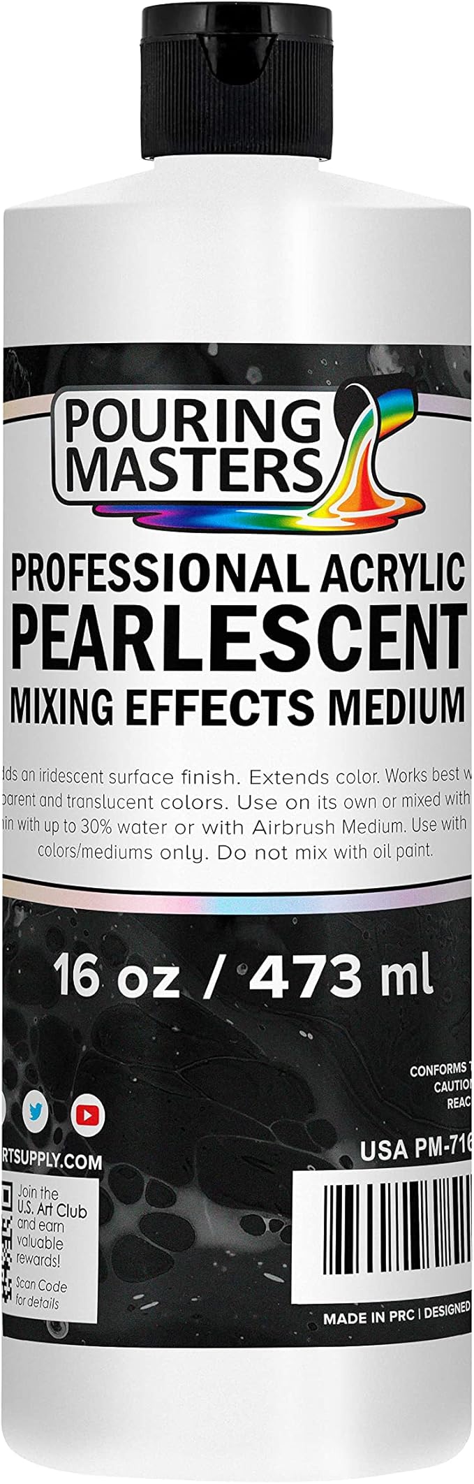 Pouring Masters 16 Oz (Pint) Acrylic Pearlescent Effects Medium - Creates Pearl Iridescent Metallic Shimmer for Fluid Art & Acrylic Painting