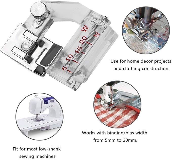 HONEYSEW Presser Foot for Will Fit Singer, Brother, Janome, Toyota, Etc Domestic Sewing Machines (Adjustable Bias Binder Foot(Taiwan))