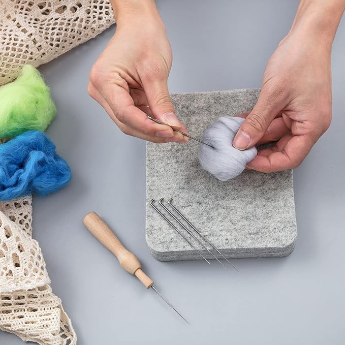 Amylove 2 Pcs Needle Felting Pad Needled Felting Mat Wool Supplies Thick Firm Base Woolen Block for Beginners Crochet Knitting Projects Kit Tool, Gray (5 x 6 x 1 Inch)
