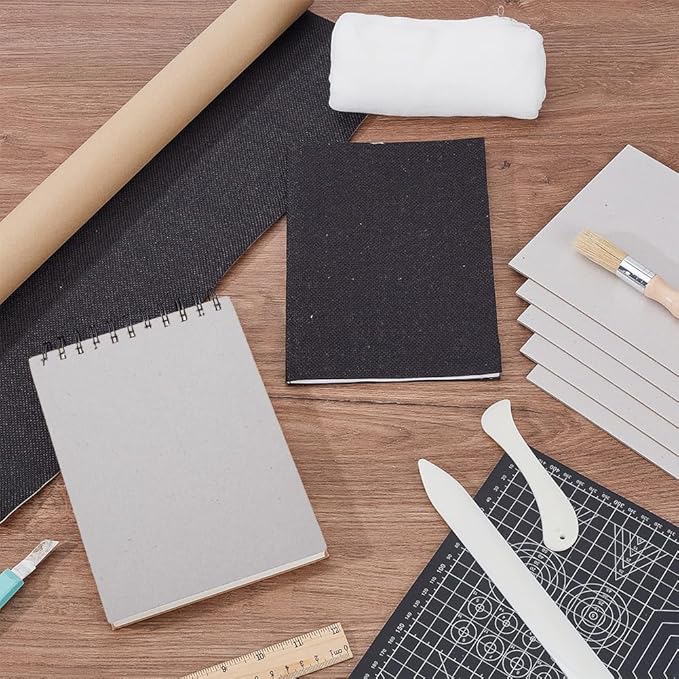 AHANDMAKER Book Binding Kits Include 20Pcs 6"x9" Chipboards Black 19.5"x58.3" Book Cloth 2 Bone Folder 1pc 78"x45" Cloth for DIY Bookbinding Crafts and Sewing Supplies