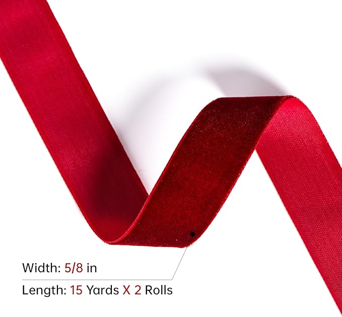 Green Velvet Ribbon 5/8'' 2 Rolls Total 30 Yards, Use for Gift Wrapping, Christmas Tree, Wreath Decoration, DIY Crafts (Dark Green, Sage Green)