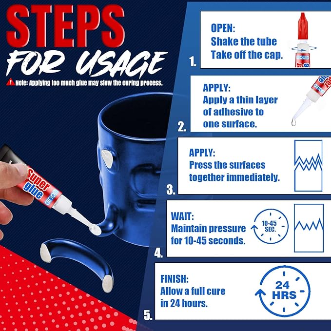 3 Gram (Pack of 24) Single Use Super Glue Liquid, Super Fast, Thin & Strong Adhesive Superglue, Cyanoacrylate Glue for Hard Plastics, DIY Craft, Ceramics, Leather, Metal Etc