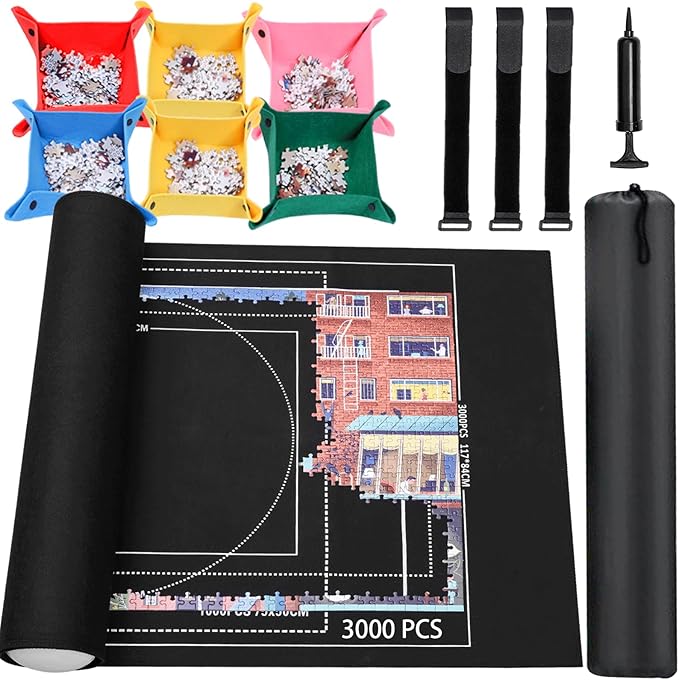 Jigsaw Puzzle Mat Roll Up - 3000 2000 1500 1000 Pieces Puzzel Matte, Black Felt Roll-Up Puzzles Felt Save Mats Trays for Sorting Board Clear Sheets and Frame Keeper for Adults