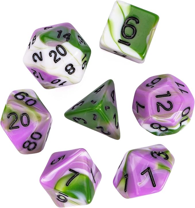 7-Die DND Dice Set Polyhedral Dice Set with a Leather Dice Bag, D&D Dice Set for Dungeons and Dragons, RPG Table Games (Tricolor GPW)