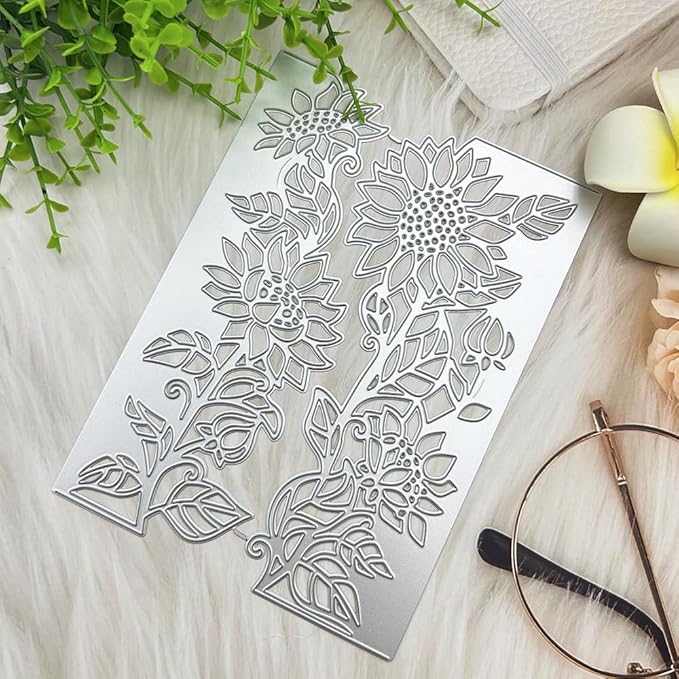 Lapoo Metal Cutting Die for Scrapbooking, 3D Backgrounds Frame New Cutting Dies DIY Album Card Making Decor Paper Craft Metal Die Cuts Party Wedding Decorations (Leaf-Turning Sunflower 7.2 x 5.2 in)