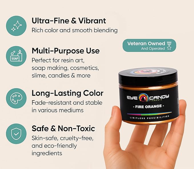 Eye Candy Pigments Premium Orange Mica Powder - Fire Orange (50gr) - for Epoxy, Resin, Soap, Paint, Woodworking, Acrylic Pouring, Bath Bombs, Fishing Lures - DIY Arts and Crafts Additive
