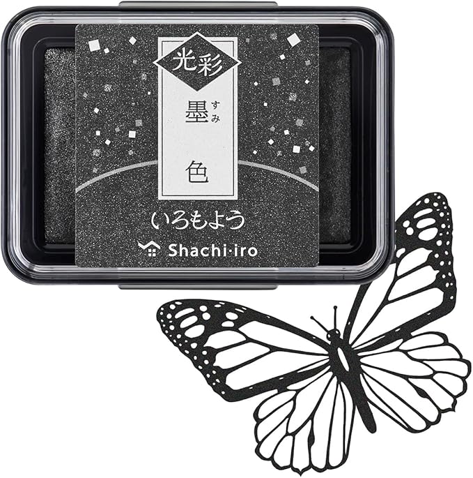 IROMOYO KOSAI Stamp PAD, Traditional, Shimmering Japanese Ink Colour, Oil-Based Ink pad - Black