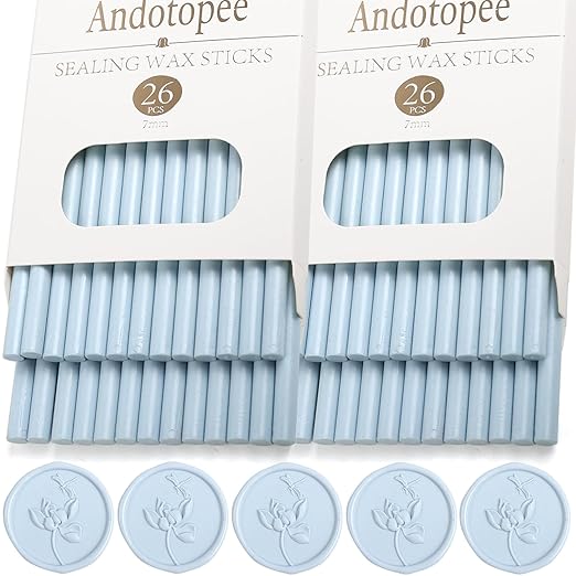 52pcs Pale Blue Sealing Wax Sticks, Andotopee Glue Gun Wax Seal Sticks for Wax Seal Stamp, Premium Sealing Wax for Envelope Letter Seal Wedding Invation Craft Adhesive, Great Gift Ideas (Mini Size)