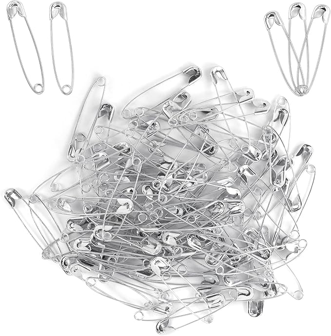 100 Pack Silver Safety Pins Assorted, Galvanized Steel Bulk Safety Pins for Sewing, Clothes, Arts & Craft (1.8 Inch / 45 mm)