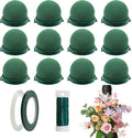 12 Pack Floral Foam Holder Mini Round Hemisphere Floral Foam Blocks with Wire and Tape for Table Wedding Party Wine Flower Bottle Decor