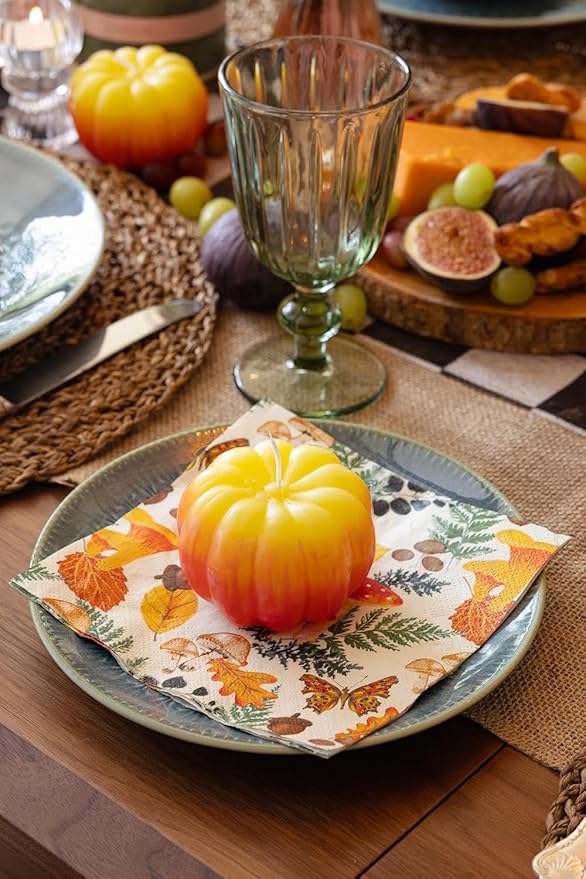 Talking Tables 100 x Disposable Fall Paper Napkins - Made in USA -2ply Recyclable Disposable Bulk Serviettes Decoupage Autumnal Patterned Napkin Thanksgiving Harvest Woodland Mushrooms Christmas