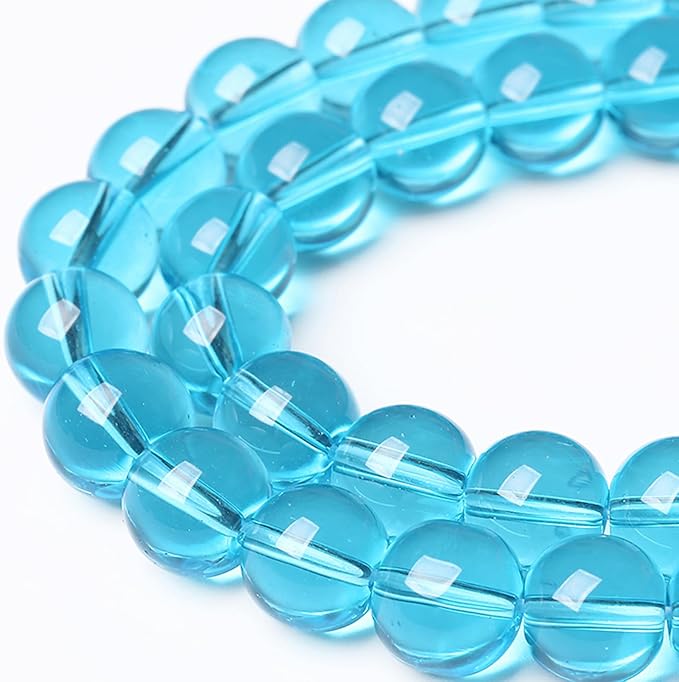 4MM Lake Blue Glass Beads Natural Gemstone Round Loose Stone Beads for Jewelry and Bracelets Making 180pcs 2 Strands 32"