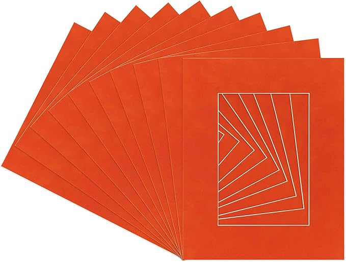 Pack of 25 Acid Free 8x10 Mats Bevel Cut for 5x8 Photos - Orange Suede Precut Matboards For Pictures, Photos, Framing - 4-ply Thickness