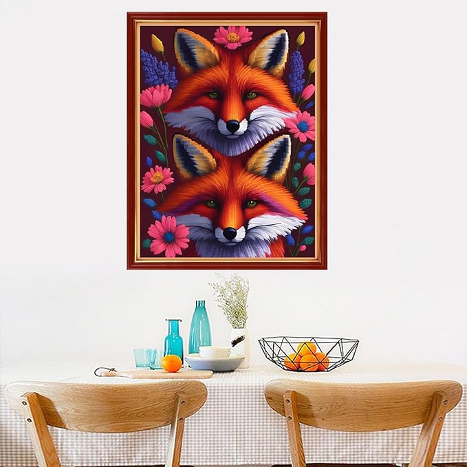 Dimensean Stamped Cross Stitch Kits Full Range of Embroidery Patterns Starter Kits for Beginners Adult or Kids DIY Cross Stitches Needlepoint Kits 11CT-Fox Flower 15.7x19.7 inch