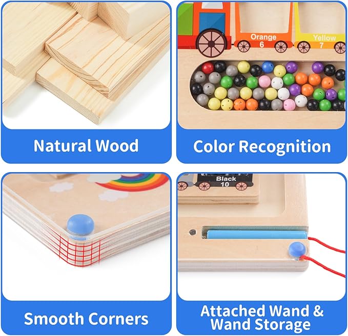 Magnetic Color and Number Maze, Montessori Toys for 2 3Year Old, Wooden Toddler Magnet Puzzles for Kids Girls Boys 2-4 3-5, Magnetic Board Train Learning Toys Birthday Gifts