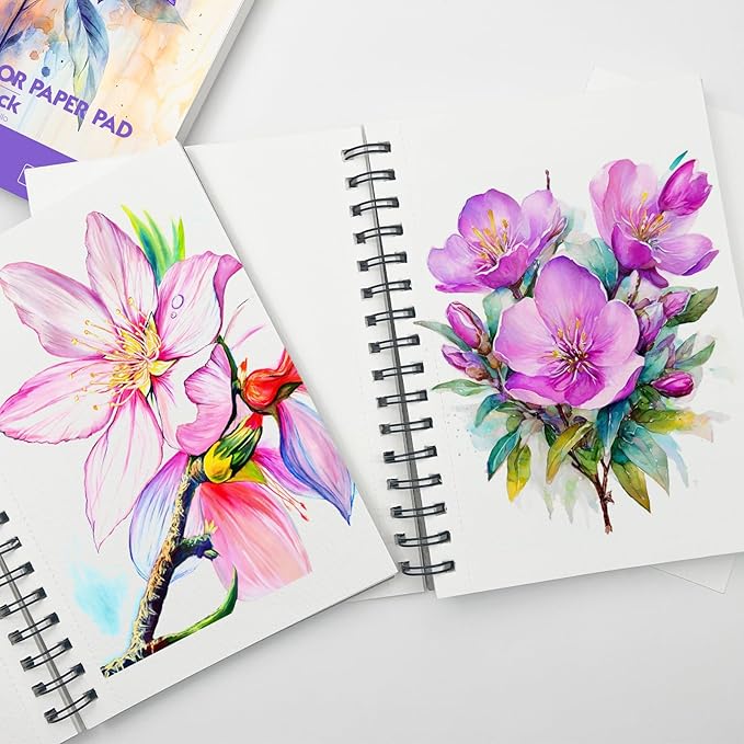 KOVIEDE 100% Cotton Watercolor Paper Pad - 30 Sheets 5.5"x8.5" Spiral Bound, 140lb/300gsm Cold Press Watercolor Sketchbook, Artist Quality Art Journal Supplies for Adults, Kids & Beginners, Purple
