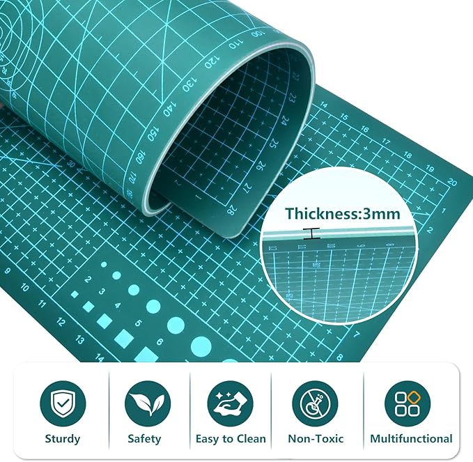 Cutting Mat 8in6in Self Healing Cutting Mat Size Double Sided 5-Ply Rotary Sewing mat for Crafts Fabric Quilting Hobby Art Clay Precision Scrapbooking Project, A5, Sky Blue 4PCS