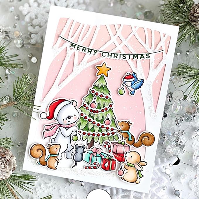 Cutting Dies Metal Stencils Scrapbooking Tools Flowers Lace Frame DIY Embossing Template for Paper Card Making Album Arts Crafts Supplies (Snowman Jungle Frame-11.1x14.2cm)