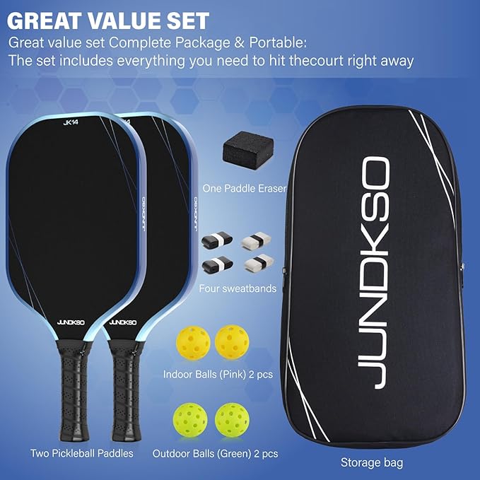 Pickleball Paddles Set of 2 - Graphite Carbon Fiber Pickle Ball Paddle Composite -USAPA Compliant Pro Pickle Racket -14mm Lightweight PP Honeycomb Core -Men's and Women's Outdoor Game Gift Set/Blue