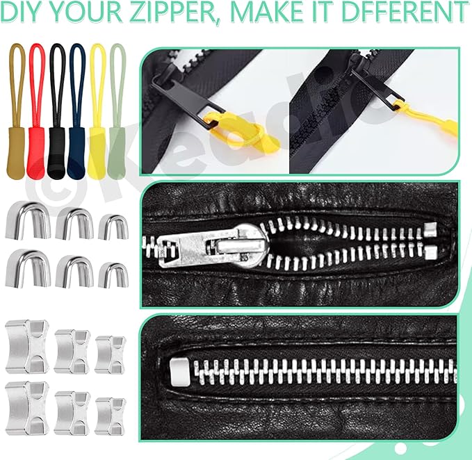 Keadic 144Pcs Zipper Repair Kit With 3/5/8 Sizes, Extension Pull, Top/Bottom Stops, Replacement Zippers, Pliers for Metal, Plastic, Nylon Coil Repair