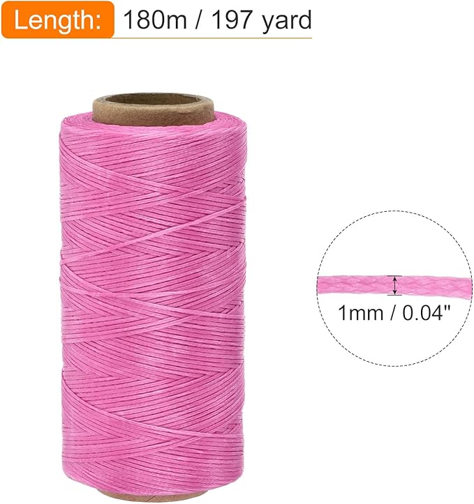 MECCANIXITY Waxed Thread,197 Yard 1mm 210D Flat Wax Thread Polyester Waxed String for Leather Sewing Hand Weaving Book Binding Home Decoration,Rose Red