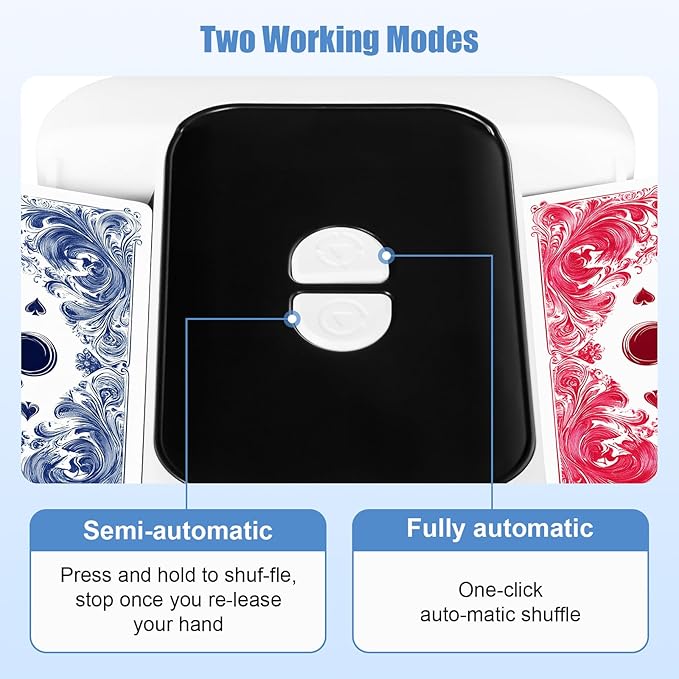 BEE&FLOWER Card Shuffler - Rechargeable Low Noise & Jam-Free | Fast Shuffle for 1–2 Decks with Pull-Out Tray, Auto & Manual Modes Compatible with Poker, Regular, Texas Hold'em, Blackjack, Bridge