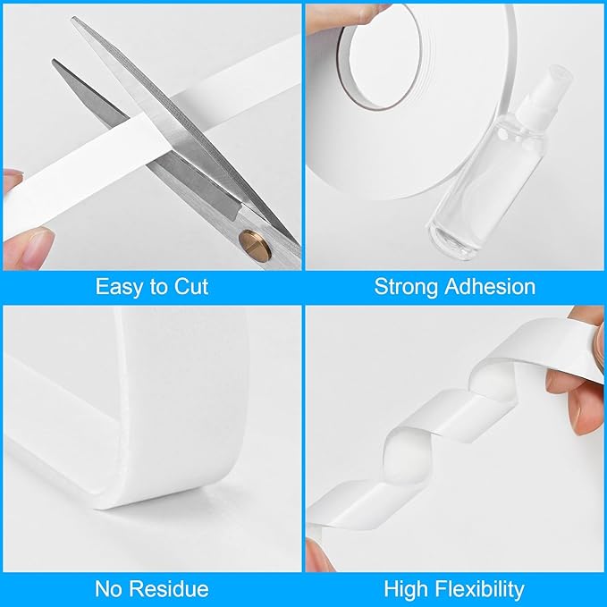 ToLanbbt Double Sided Foam Tape 0.5In x 20FT, Mounting Tape Heavy Duty, Strong Adhesive Weatherproof Seal Strips for DIY Craft Picture Poster, Car & Gap Filling Mountings, Home Office Decor (White)
