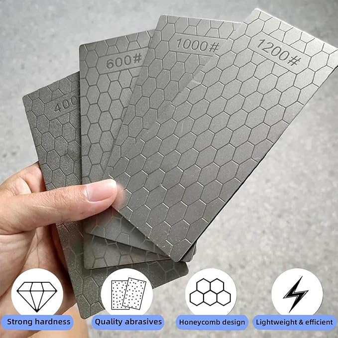 Diamond Sharpening Stone, Honeycomb Surface Plate with Non-slip Base for Pocket Knives Scissors (240/400/600/800/1000/1200/1500/2000/3000 Grit, with Angle Guide and Leather)