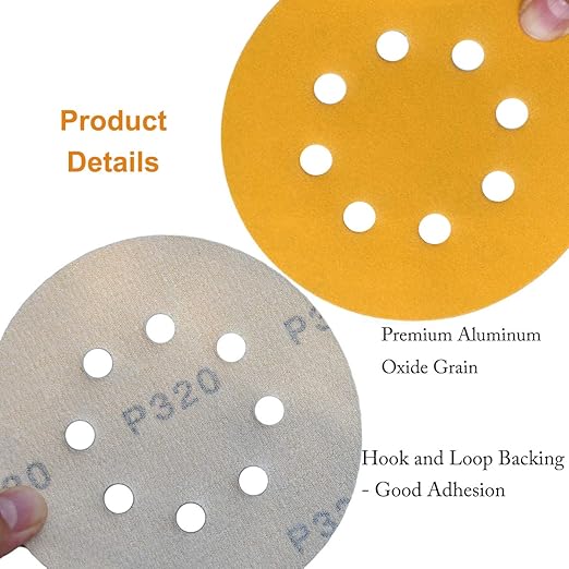 5-Inch 8-Hole Hook and Loop Sanding Discs 320-Grit Random Orbit Sandpaper, 100-Pack