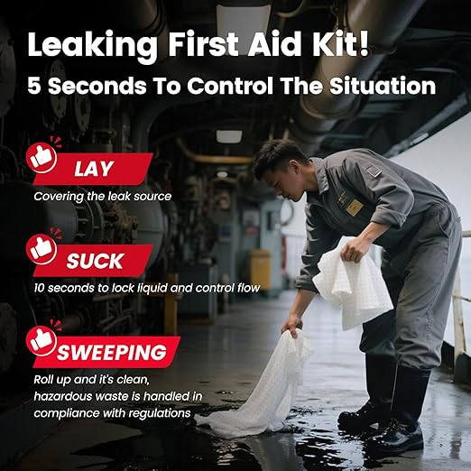 Oil Absorbent Pads | 16"x20" Oil-Only Spill Mat 100-Pack | Industrial Spill Control for Oil & Fuel(32 Gal/Box) | Repels Water Absorbing Sheets