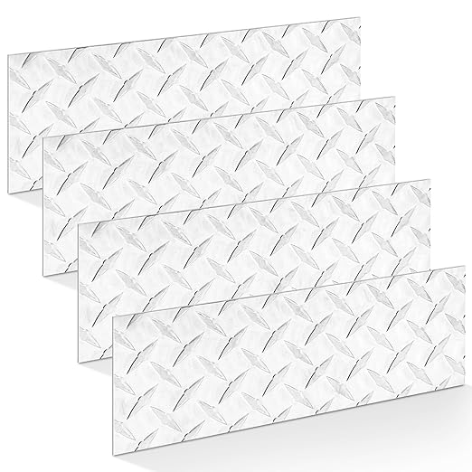 4pcs Diamond Plate Sheet Metal Heavy Duty Tread Aluminum Sheet Diamond Tread Plate for Wall Covering, Cargo Trailer, RV and More (6'' X 12'' X 0.08'',Silver)