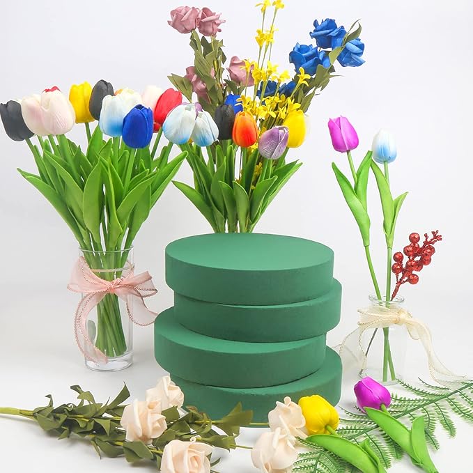 LOMIMOS 8'' Large Round Floral Foam,Florist Green Blocks Supplies for Flower Arrangement Decorations DIY Craft,Pack of 4