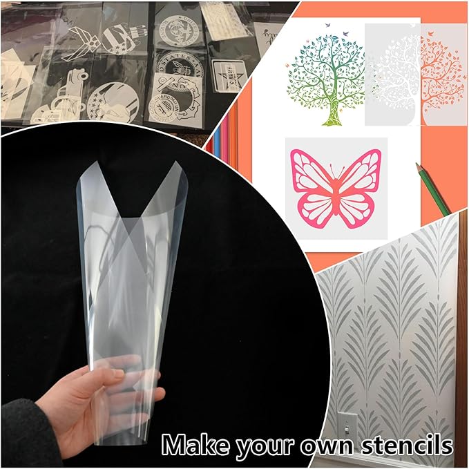 EGOSKY 15 Pack 6 Mil Mylar Sheets, 12 x 12inch Clear Blank PET Blank Stencil Material, Make Your Own Stencil Compatible Vinyl Cutting Maching