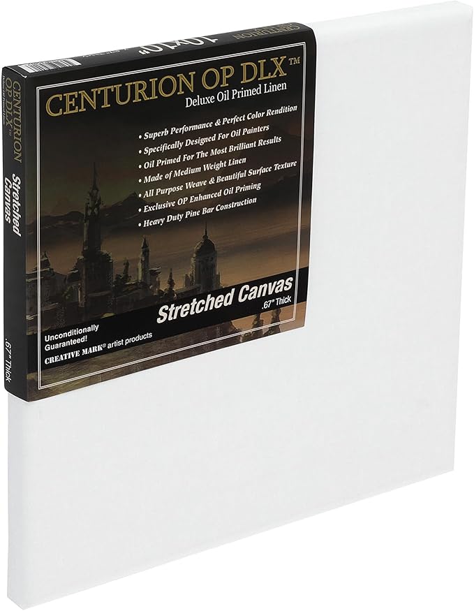 Centurion Deluxe Professional Oil Primed Linen Stretched Canvas, 11oz Linen, 24x24 - Box of 6, 0.67" Deep Canvases, Kiln-Dried Stretchers, Back Stapled, Premium Medium Weight Canvas for Oil Paintings