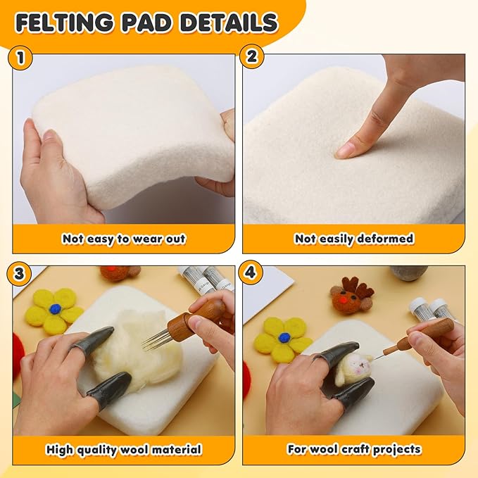 OEHPICC Needle Felting Pad, 6x6 Inch Natural Wool Felting Mat for Wool Craft Project, Needle Felting Supplies