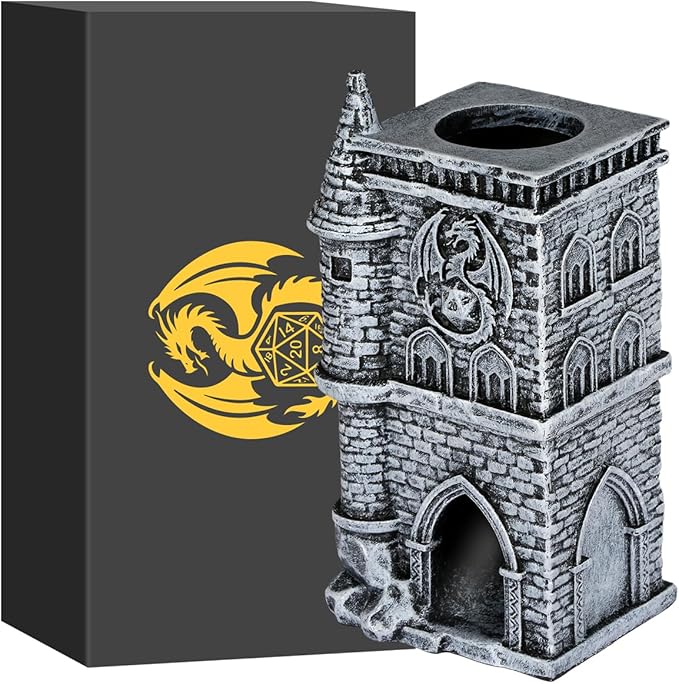 D&D Castle Dice Tower for All Dice Sizes, 3D Resin Rolling Trays, Fantasy Tabletop Game Accessories, Dragon Dice Tower Portable, Perfect for DND RPG, Gifts for Player (Dice Not Included)